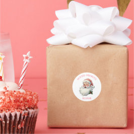 Pegatina Redonda Navidad rosa favorita de Santa Vieja personalizada