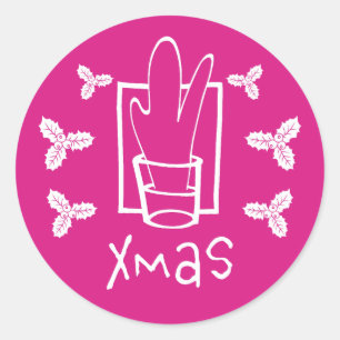 Pegatina Redonda Navidad Rosa Xmas