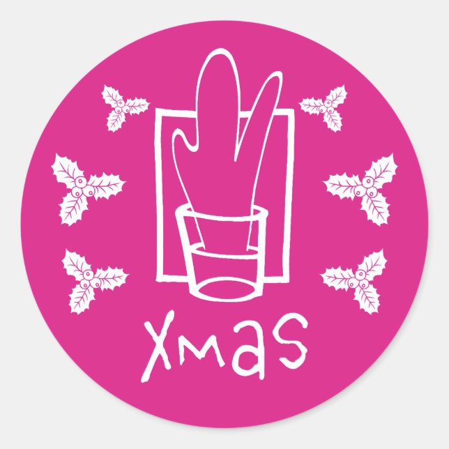 Pegatina Redonda Navidad Rosa Xmas (Anverso)