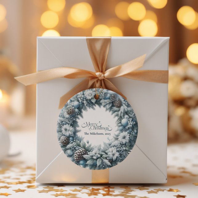 Pegatina Redonda Navidad Rústica Azul Acogedora (Subido por el creador)