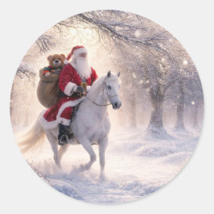 Pegatina Redonda Navidad Santa y Caballo