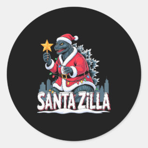 Pegatina Redonda Navidad Santazilla Monstruo Dinosaurio Niño Japoné