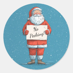 Pegatina Redonda Navidad sin mirar Santa