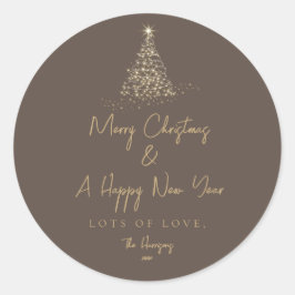 Pegatina Redonda Navidad Tree Gold Sparkle Simple Holiday