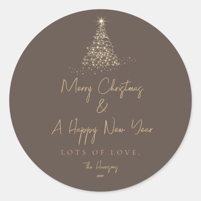 Pegatina Redonda Navidad Tree Gold Sparkle Simple Holiday (Anverso)