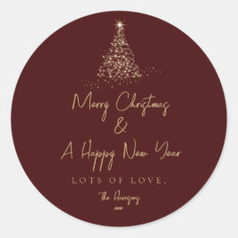 Pegatina Redonda Navidad Tree Gold Sparkle Simple Holiday