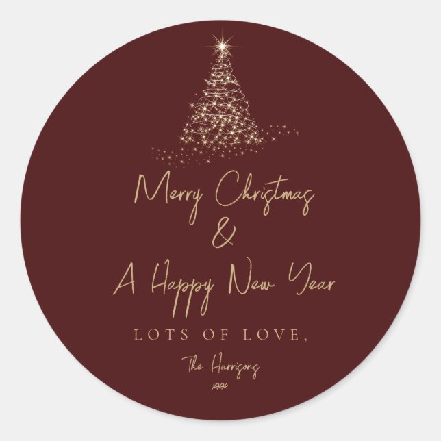 Pegatina Redonda Navidad Tree Gold Sparkle Simple Holiday (Anverso)