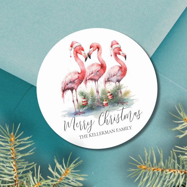 Pegatina Redonda Navidad Tropical Alegre (Tropical Merry Christmas Classic Round Sticker)