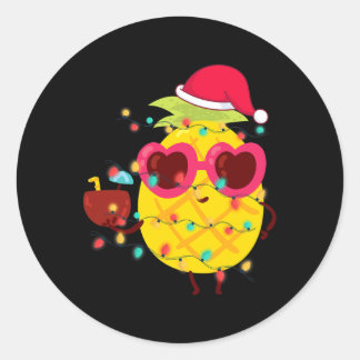 Pegatina Redonda Navidad Tropical de Verano Hawaiano Piña Navidad 