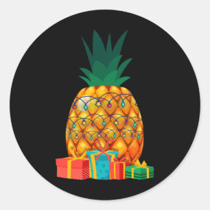 Pegatina Redonda Navidad Tropical Fruta Tropical Piña Verano Hawaia