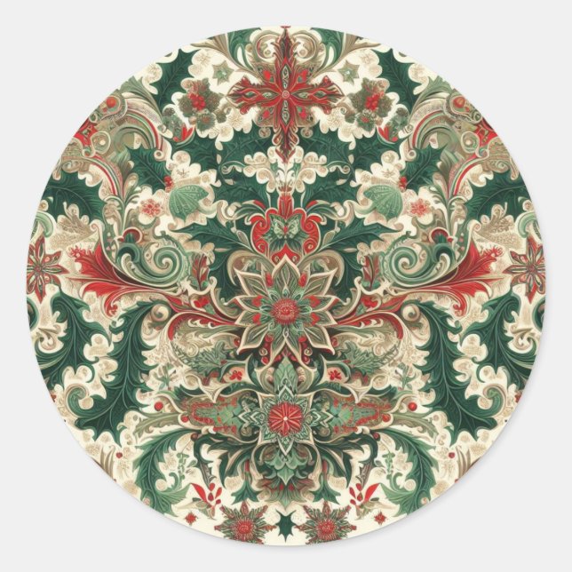 Pegatina Redonda Navidad victoriana/clásica/vintage (Anverso)
