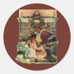 Pegatina Redonda Navidad Vintage, Niños Claus Victoriano