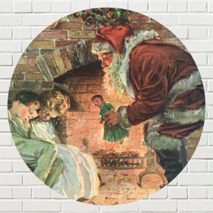 Pegatina Redonda Navidad Vintage, Niños Claus Victoriano