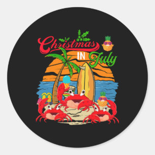 Pegatina Redonda Navidad Vintage Retro En Julio Tres Cangrejos Lind