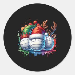 Pegatina Redonda Navidad Voleibol Jugador de Voleibol de Navidad