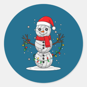 Pegatina Redonda Navidad Voleibol Muñeco de Nieve Sombrero de Santa