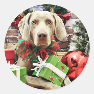 Pegatina Redonda Navidad - Weimaraner - Lucy