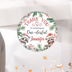 Pegatina Redonda Navidades 1er cumpleaños Winter Woodland Gracias