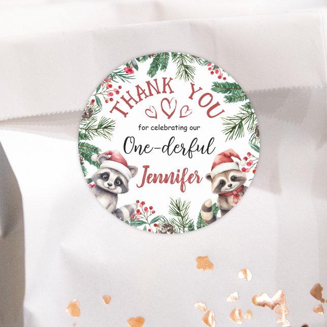 Pegatina Redonda Navidades 1er cumpleaños Winter Woodland Gracias (Subido por el creador)