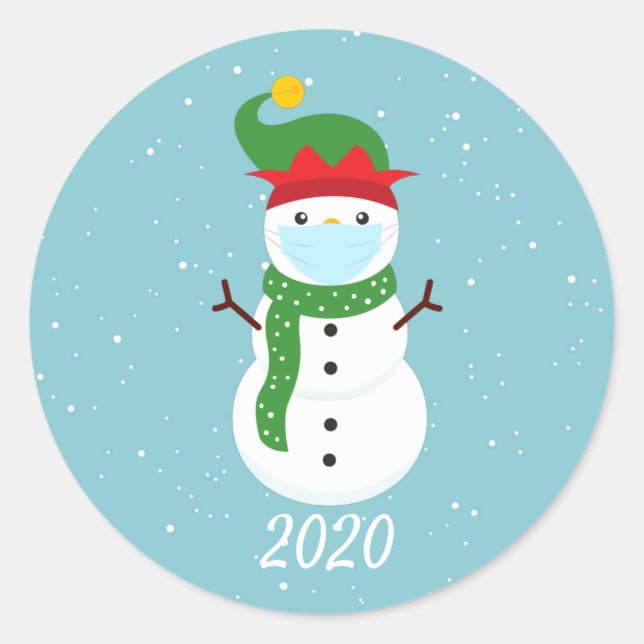 Pegatina Redonda Navidades 2020 Cuarentena de Snowman (Anverso)