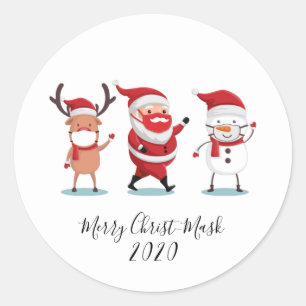 Pegatina Redonda Navidades 2020 Merry Christmask Script Quarantine