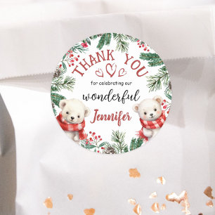 Pegatina Redonda Navidades 2.º cumpleaños Oso Polar lindo gracias