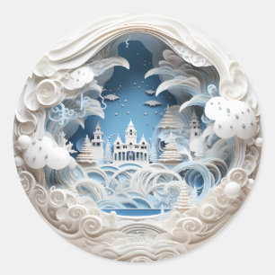 Pegatina Redonda navidades 3D Winter Wonderland