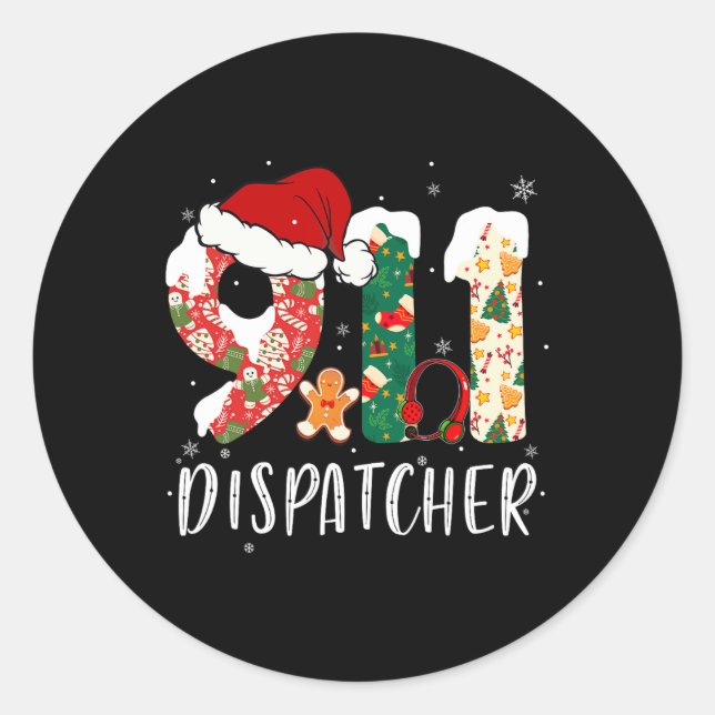 Pegatina Redonda Navidades 911 Dispatcher (Anverso)