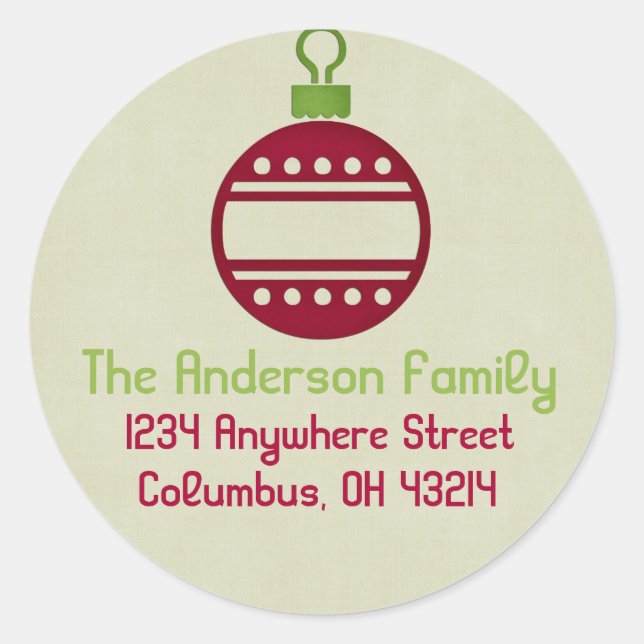 Pegatina Redonda Navidades 9 : Ornamento 2 Dirección de retorno red (Anverso)