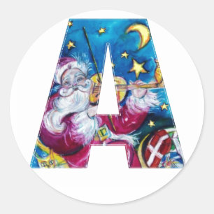 PEGATINA REDONDA NAVIDADES A CARTA / INSPIRADO SANTA MONOGRAM