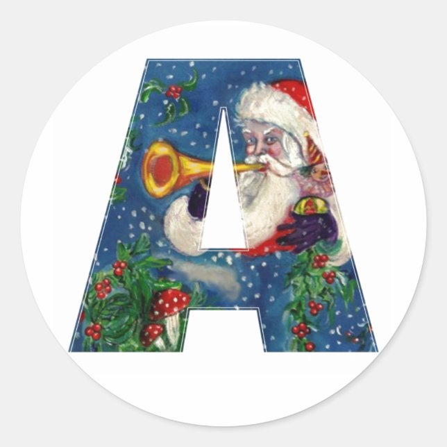 PEGATINA REDONDA NAVIDADES A LETTER / SANTA CLAUS BUGLER (Anverso)