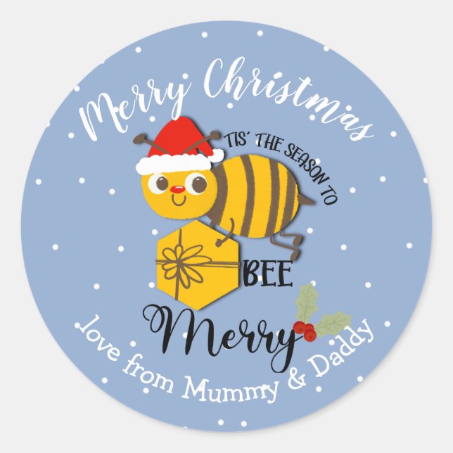 Pegatina Redonda navidades abeja miel santa regalo para niños envol (Anverso)