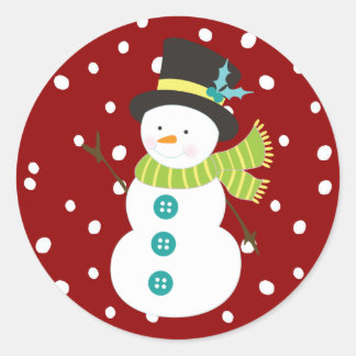 Pegatina Redonda Navidades acaudalados Snowman Snowman Navidades ro
