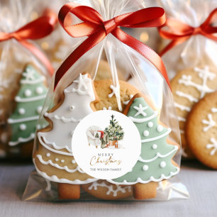 Pegatina Redonda Navidades acogedores de invierno acuarela