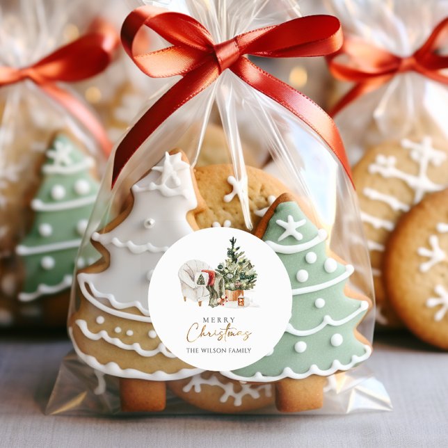 Pegatina Redonda Navidades acogedores de invierno acuarela (Subido por el creador)