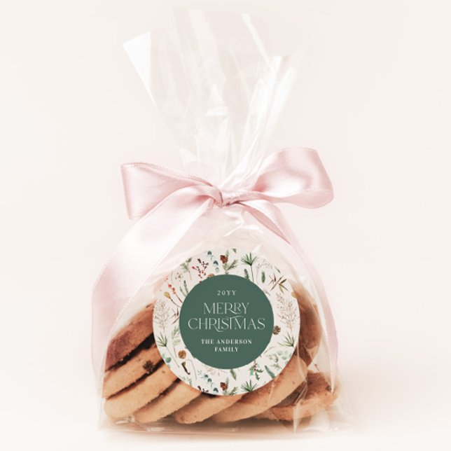 Pegatina Redonda Navidades acuarela arcilla floral botánica verde (Subido por el creador)