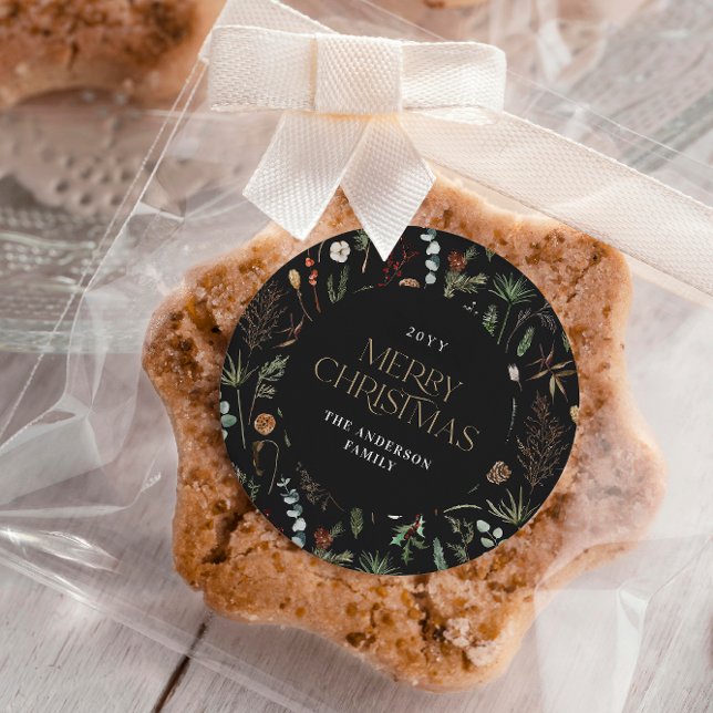 Pegatina Redonda Navidades acuarela floral botánica morada oscura (Subido por el creador)