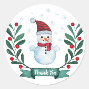 Pegatina Redonda Navidades Acuarela Snowman Gracias
