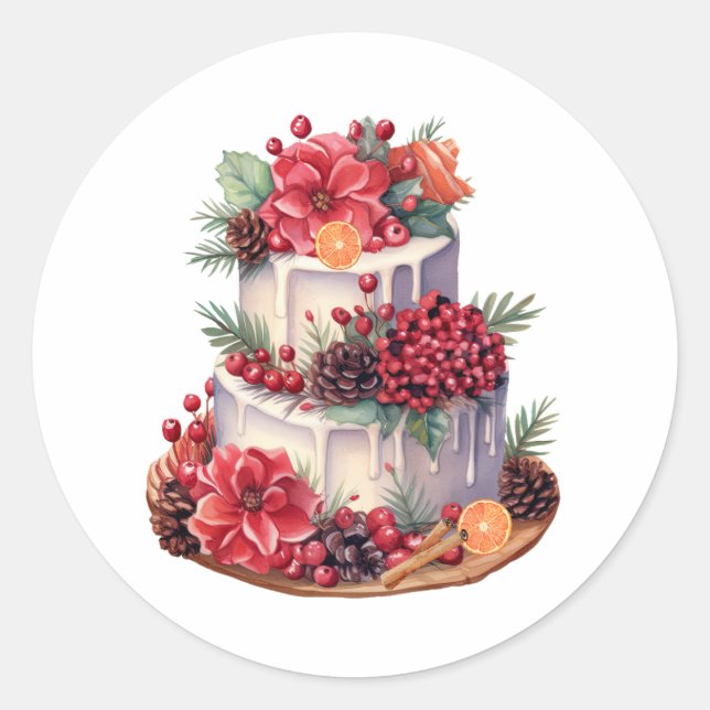 Pegatina Redonda Navidades acuarelas hacen pasteles con flores y ba (Anverso)