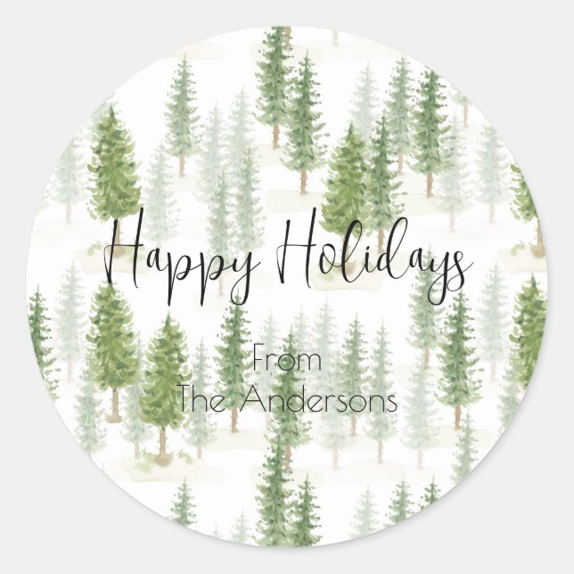 Pegatina Redonda Navidades acuáticos modernos árboles de pino de va (Anverso)