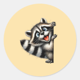 Pegatina Redonda Navidades Adorables del Raccoon Peek - Delicioso G