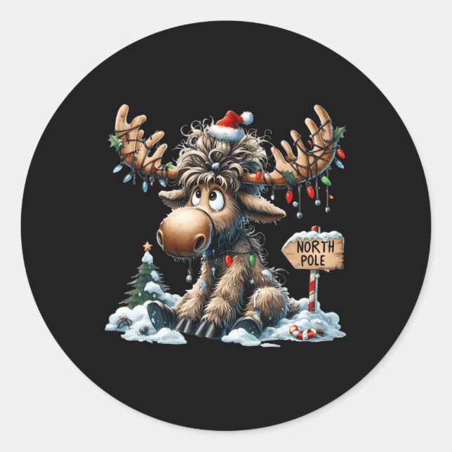 Pegatina Redonda Navidades Adorables Moose Merry Christmoose Hombre (Anverso)