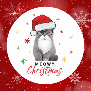 Pegatina Redonda Navidades adorables y bonitos de Santa Kitten Meow