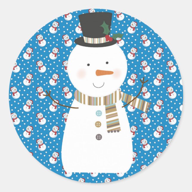 Pegatina Redonda Navidades adoran a feliz Personalizado Snowman (Anverso)