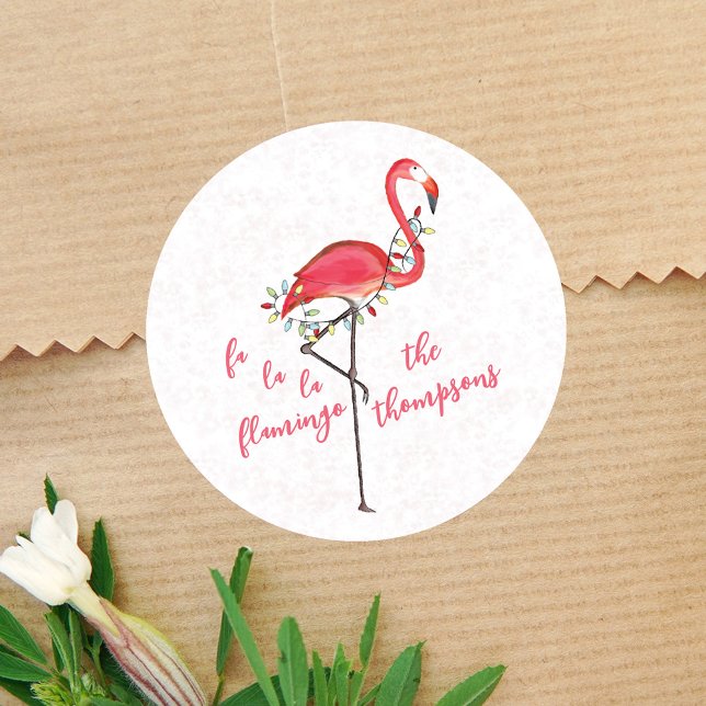 Pegatina Redonda Navidades adoran las festividades de las cadenas d (Pink Flamingo Cute custom gift tag.)
