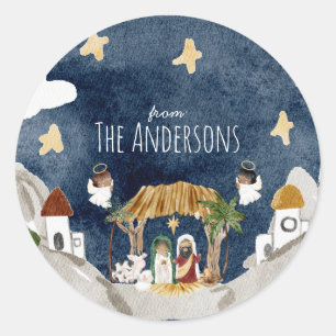 Pegatina Redonda Navidades afroamericanos de natividad negra