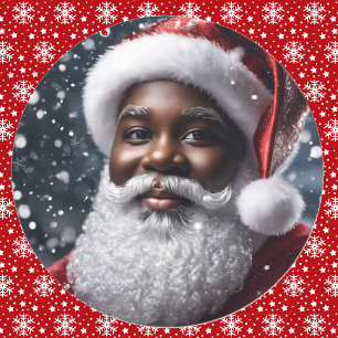 Pegatina Redonda Navidades afroamericanos de Santa Claus