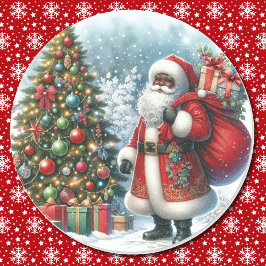 Pegatina Redonda Navidades afroamericanos de Santa Claus