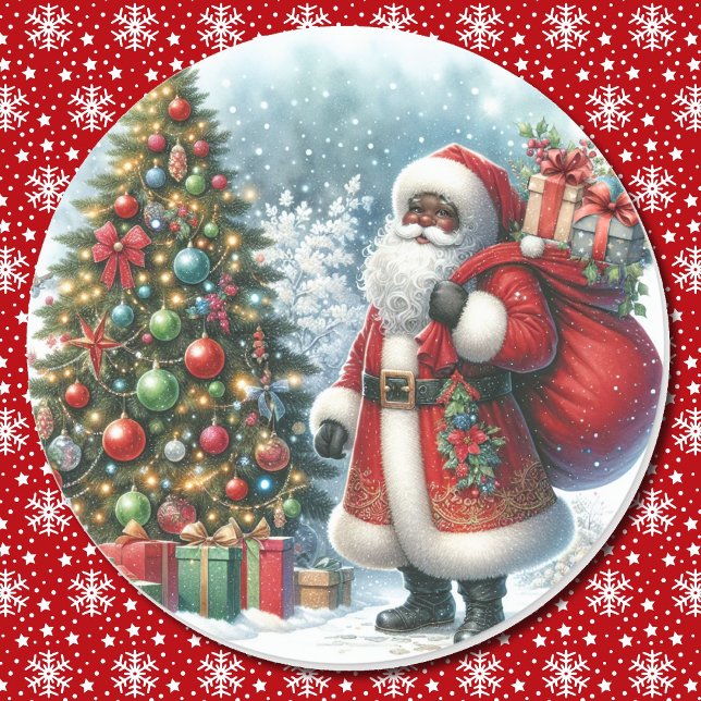 Pegatina Redonda Navidades afroamericanos de Santa Claus (Subido por el creador)