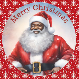 Pegatina Redonda Navidades afroamericanos de Santa Claus acuarela